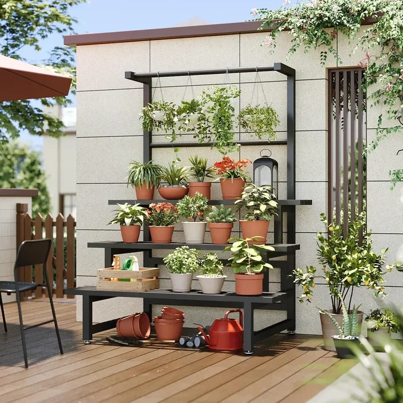 Outdoor Furniture Luxury - 범용 야외 금속 사각 식물 선반,