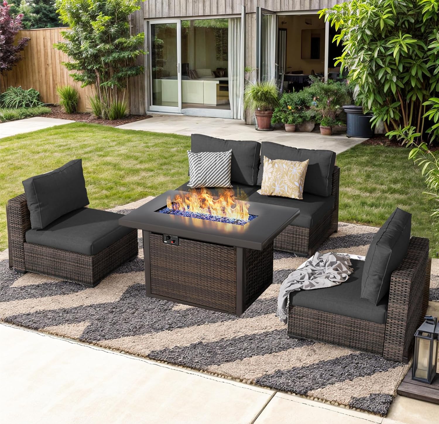 Outdoor Furniture Fire Table - 야외용 섹셔널 가구, 5피스 파티오 가구