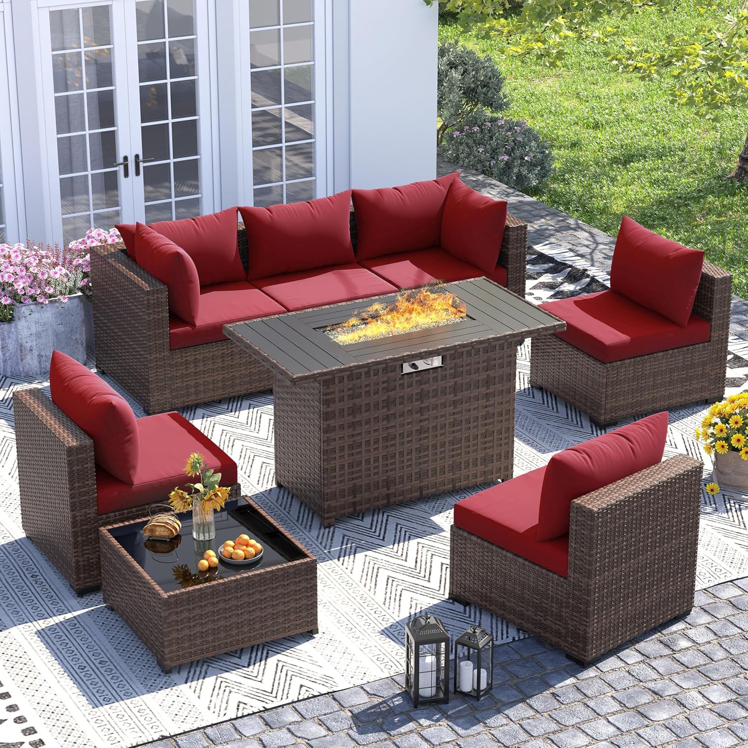Outdoor Furniture Fire Table - 8피스 전천후 위커 섹셔널 소파 &