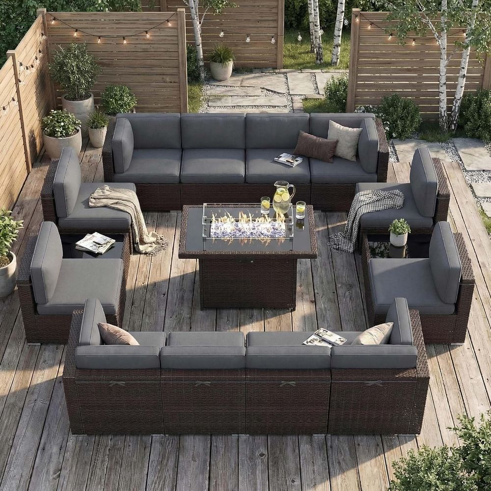 Outdoor Furniture Fire Table - 15피스 야외 파티오 가구 세트(44개 가스