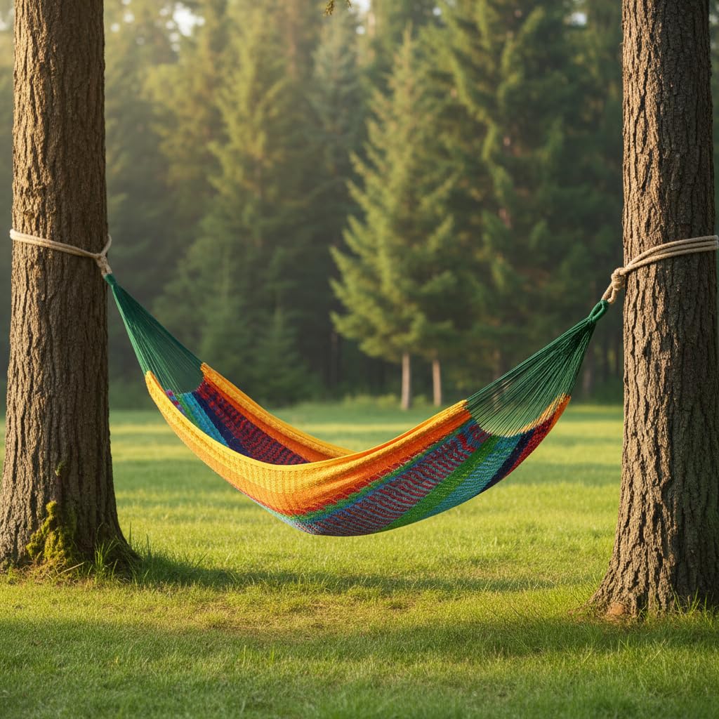 Outdoor Furniture Yellow - 녹색, 빨간색, 노란색 줄무늬 이중 해먹,