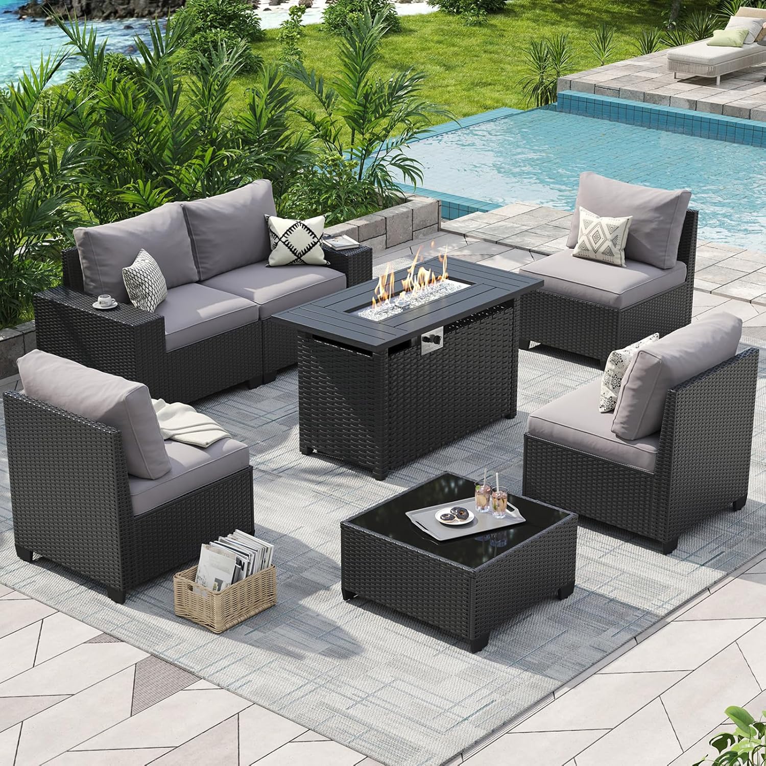 Outdoor Furniture Fire Table - 야외 파티오 가구 세트(44인치 화덕 테이블