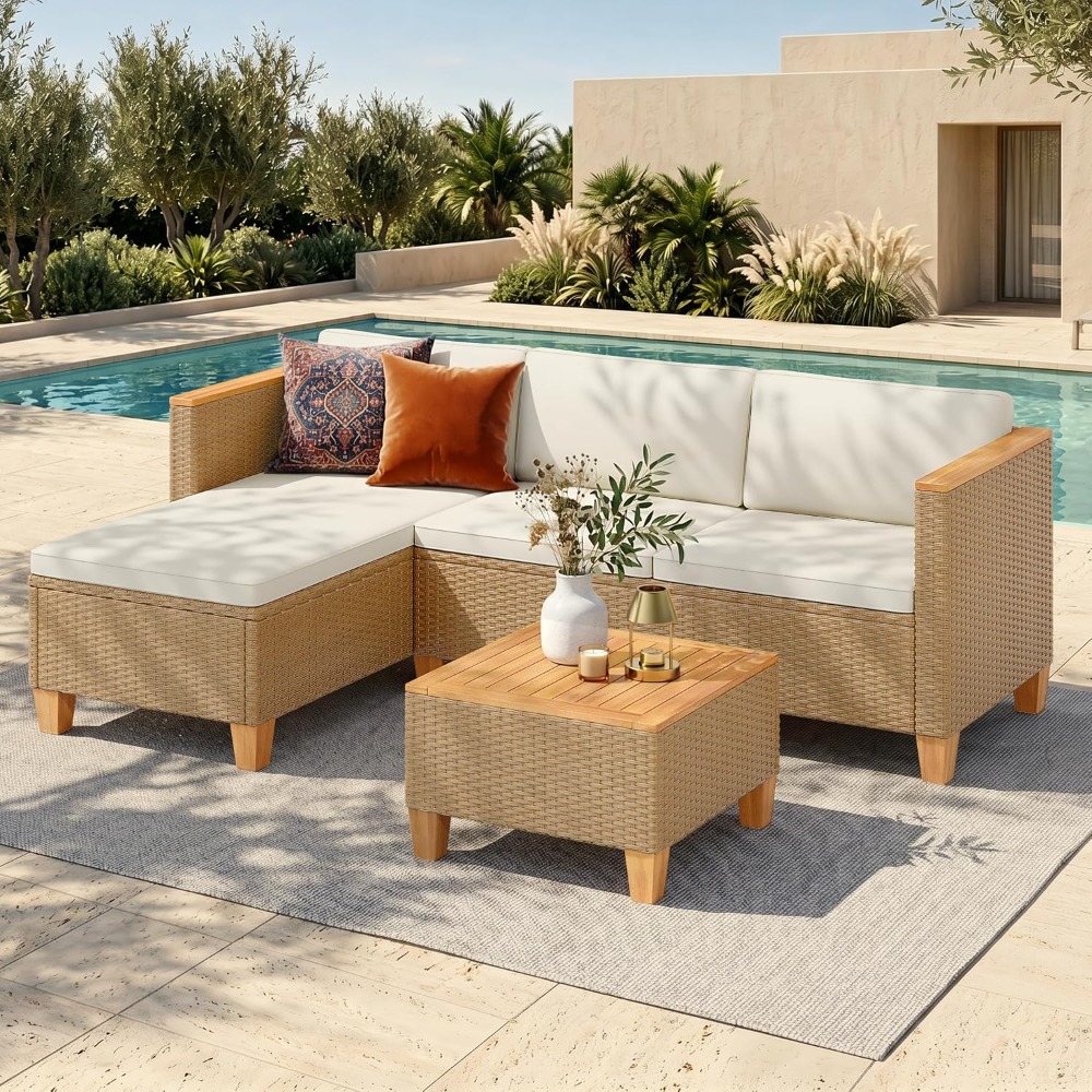 Outdoor Furniture Yellow - 3피스 소형 위커 파티오 대화 세트,
