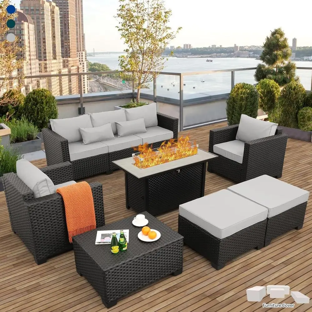 Outdoor Furniture Fire Table - 45개의 야외 파티오 가구 세트(7개 구성),