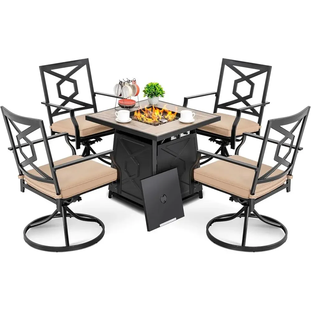 Outdoor Furniture Fire Table - 5피스 야외 파티오 가구 세트(화덕 테이블,