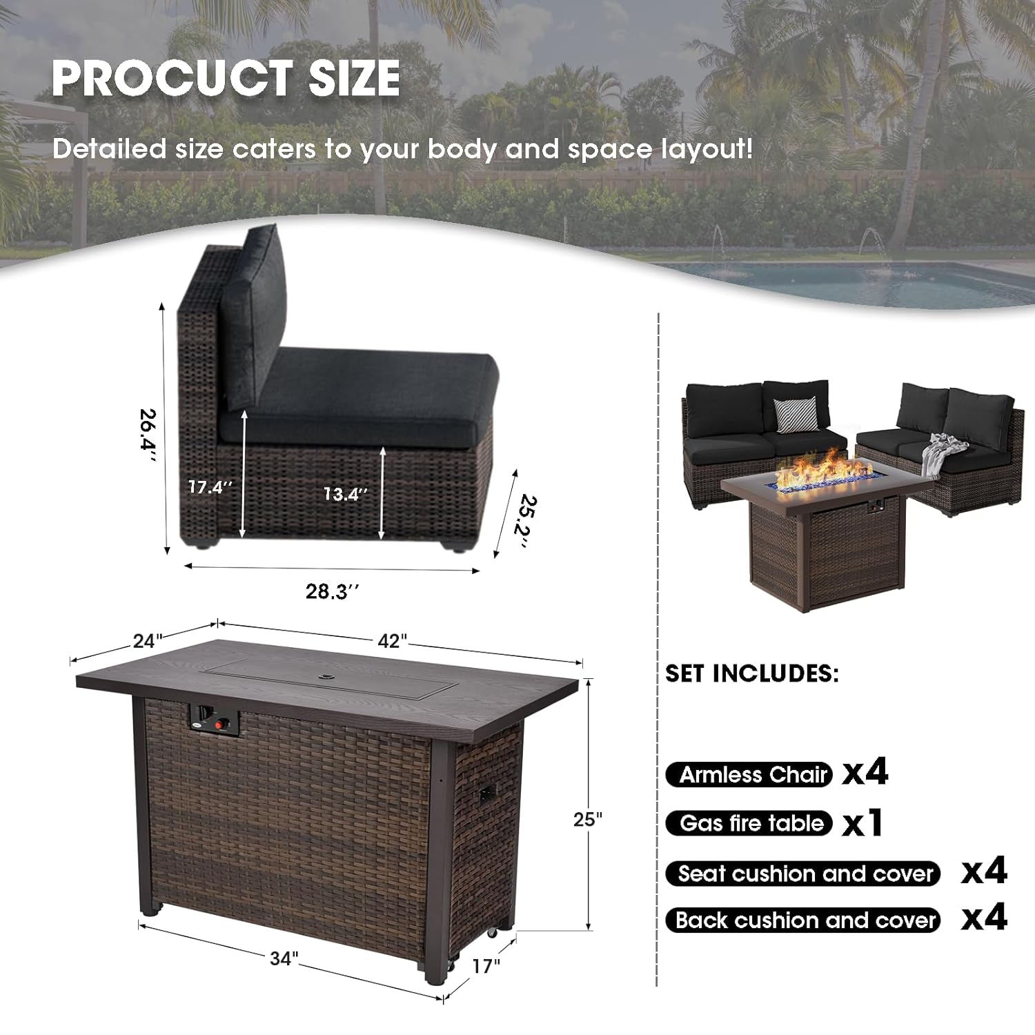 야외용 섹셔널 가구, 5피스 파티오 가구 세트(42인치 - Outdoor Furniture Fire Table 리뷰 및 가격