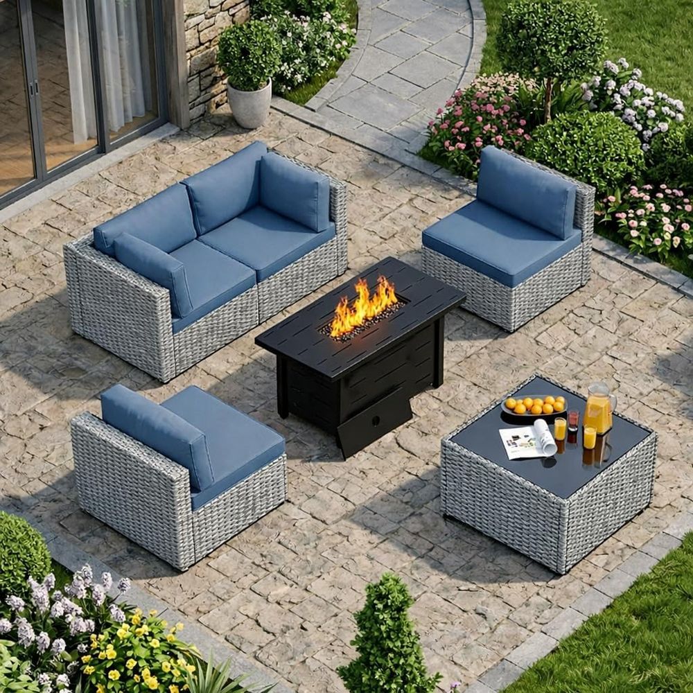 화덕 테이블이 포함된 5피스 야외 파티오 가구 세트,  - Outdoor Furniture Fire Table 리뷰 및 가격