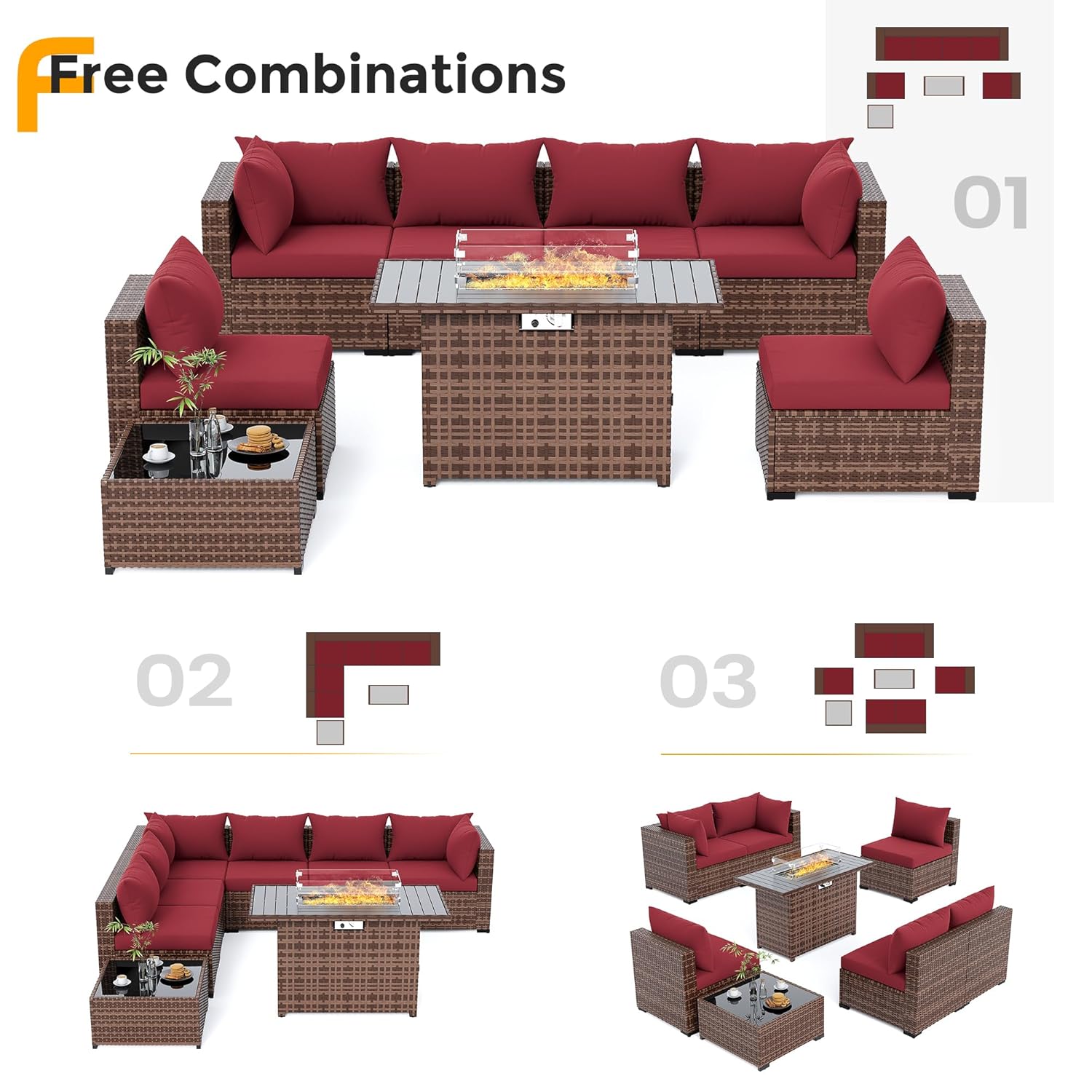 8피스 전천후 위커 섹셔널 소파 & 화덕 테이블 세트, - Outdoor Furniture Fire Table 리뷰 및 가격