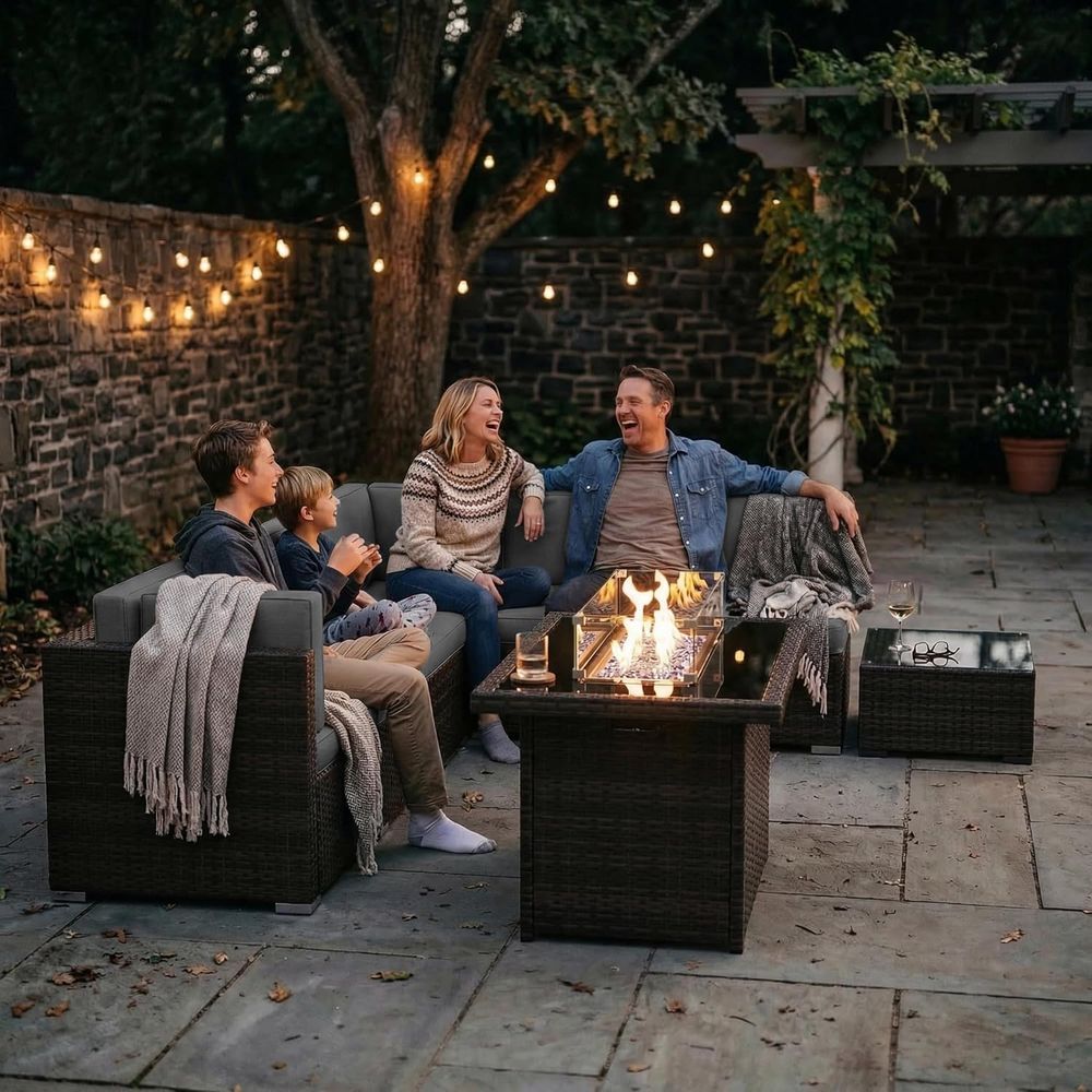 15피스 야외 파티오 가구 세트(44개 가스 화덕, 갈 - Outdoor Furniture Fire Table 리뷰 및 가격
