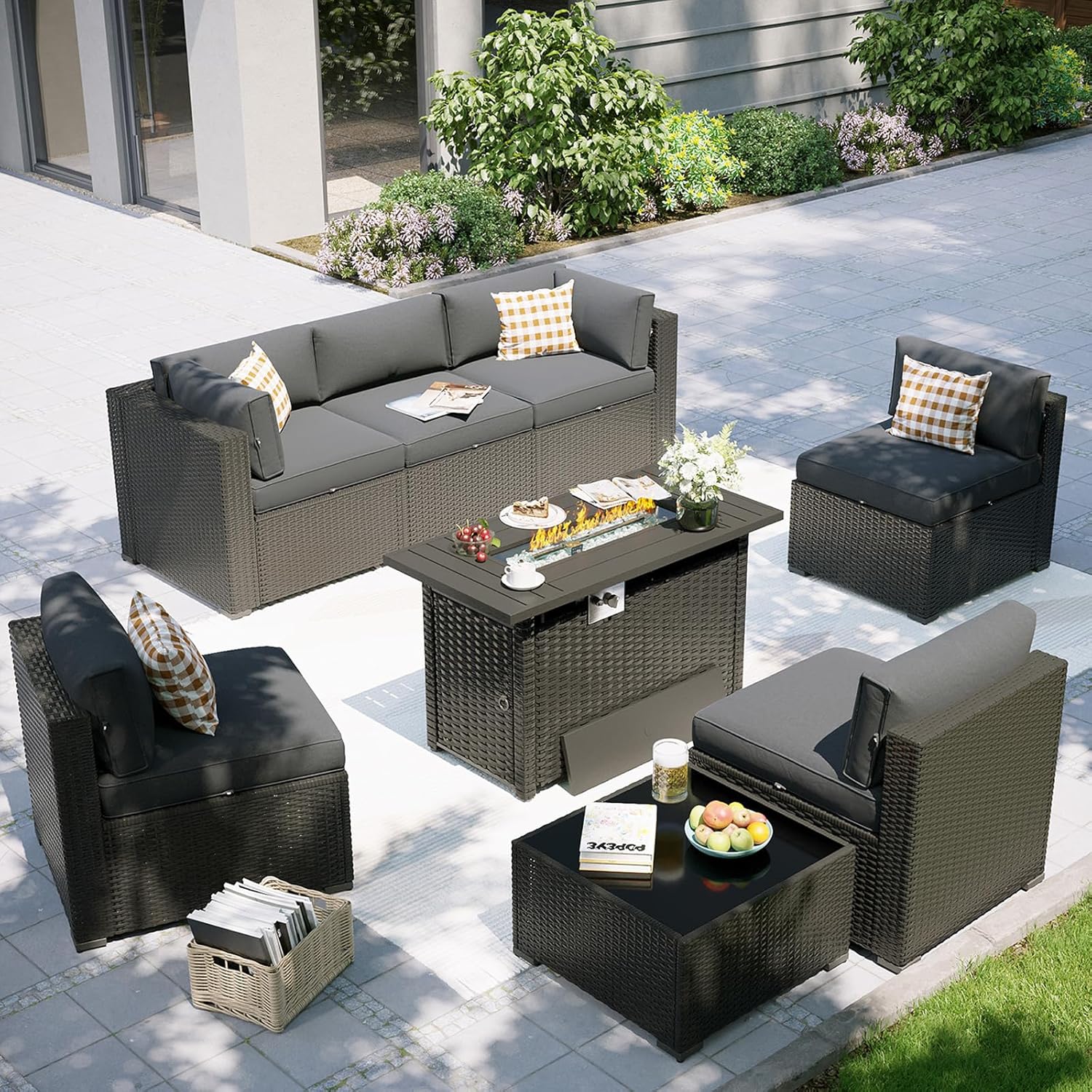 파티오 가구 세트(화덕 테이블 포함), 8피스 야외 섹 - Outdoor Furniture Fire Table 리뷰 및 가격