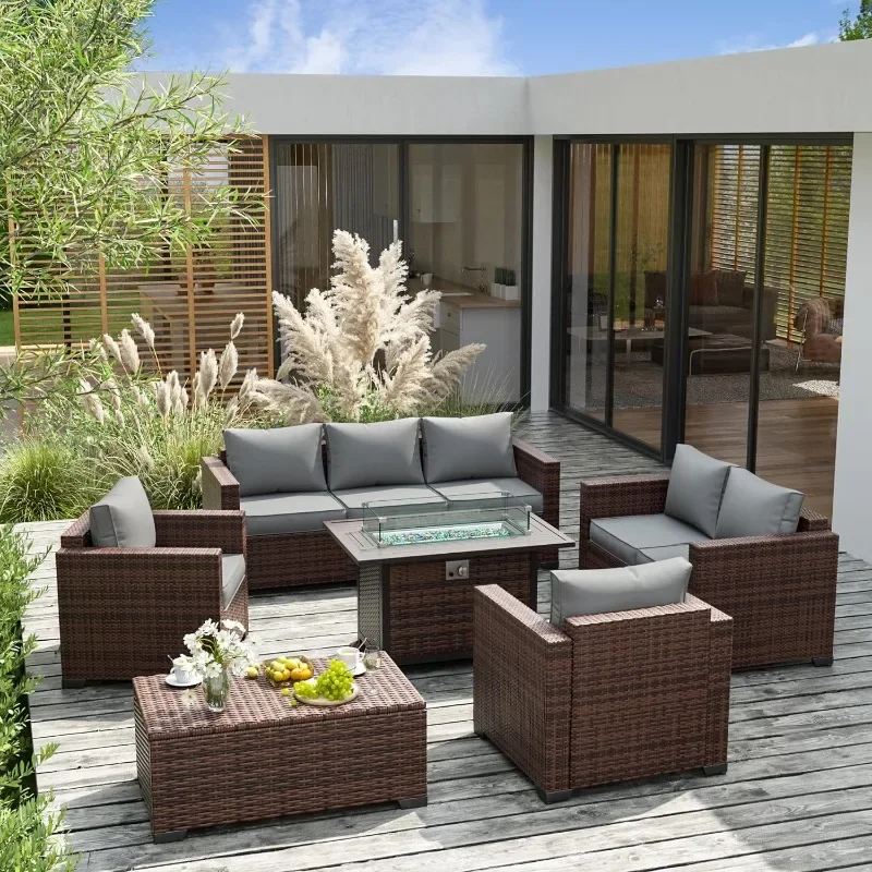 화덕 테이블이 포함된 가구 세트, 8피스 야외 대형 단 - Outdoor Furniture Fire Table 리뷰 및 가격