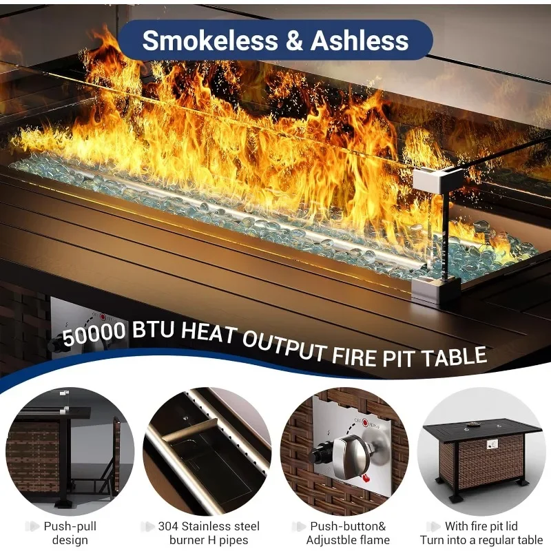 화덕 테이블이 포함된 가구 세트, 8피스 야외 대형 단 - Outdoor Furniture Fire Table 리뷰 및 가격