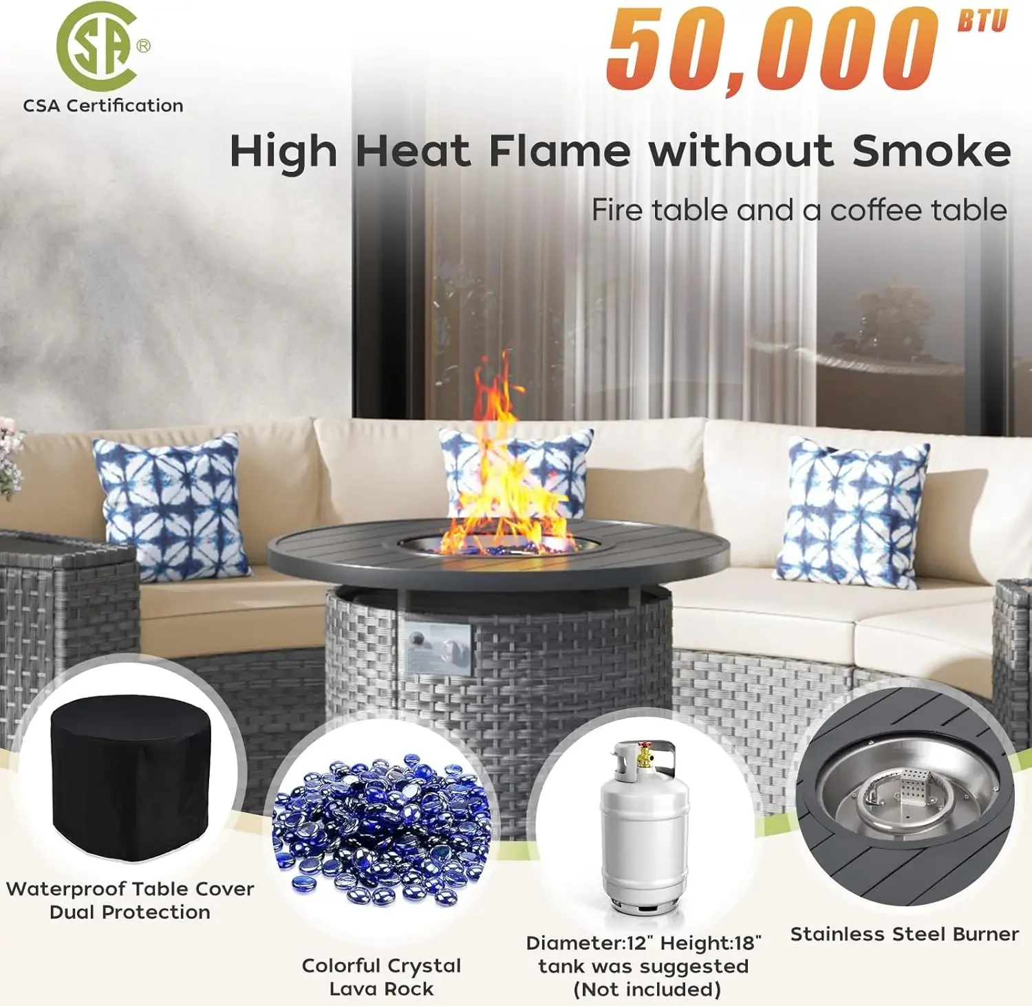 32인치 화덕 테이블, 11피스 반달형 곡선 야외 섹셔 - Outdoor Furniture Fire Table 리뷰 및 가격