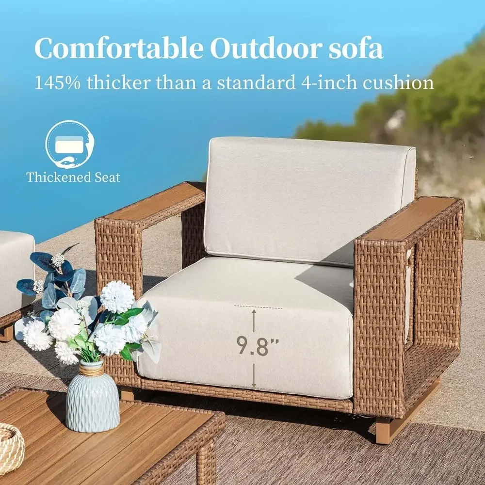 두꺼운 쿠션이 있는 L자형 야외 섹셔널 소파, 잔디밭과 - Outdoor Furniture Yellow 리뷰 및 가격