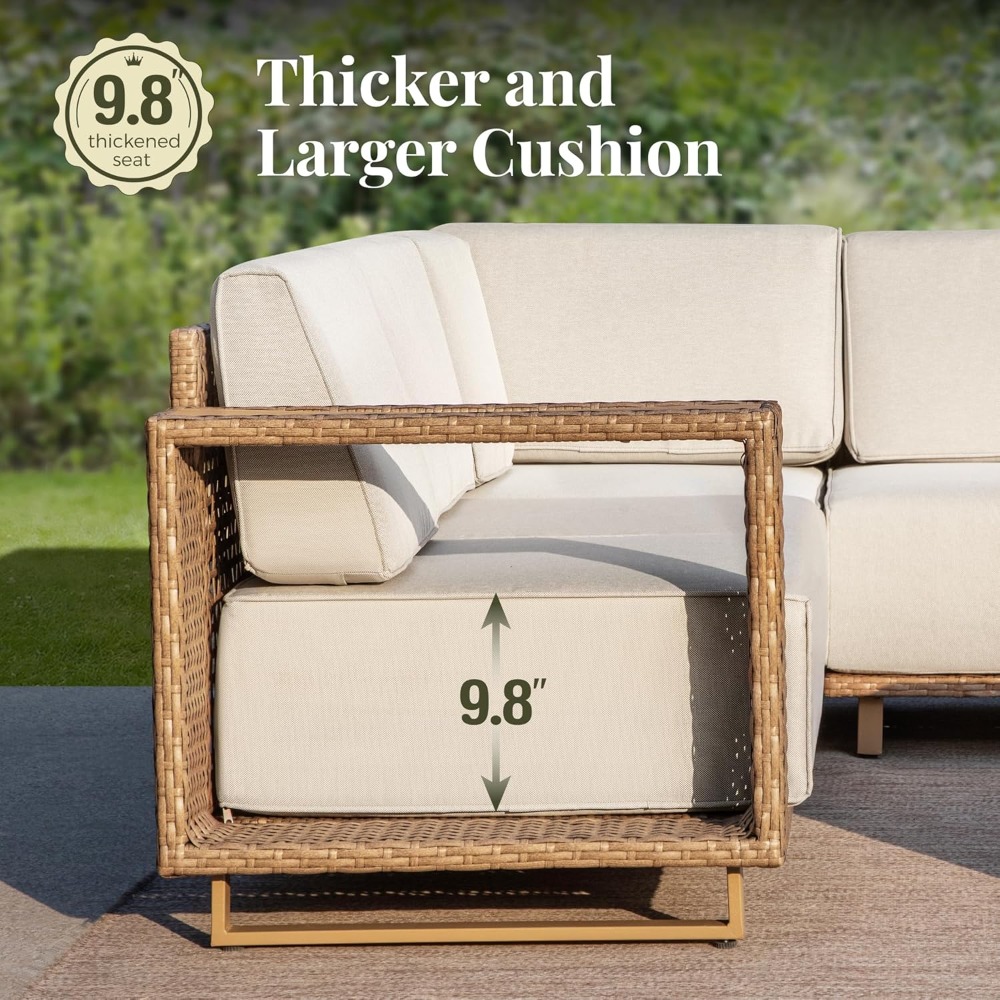 노란색 6피스 파티오 섹셔널 가구 세트 야외용 위커 소 - Outdoor Furniture Yellow 리뷰 및 가격