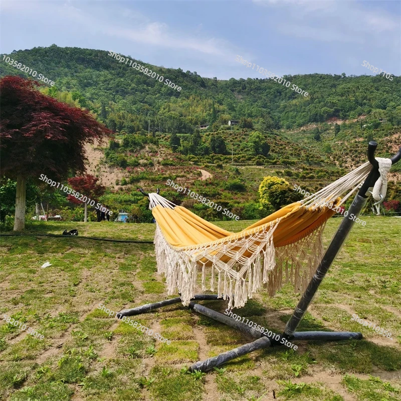 미니멀리스트 옐로우 태슬 더블 캔버스 해먹, 보헤미안  - Outdoor Furniture Yellow 리뷰 및 가격