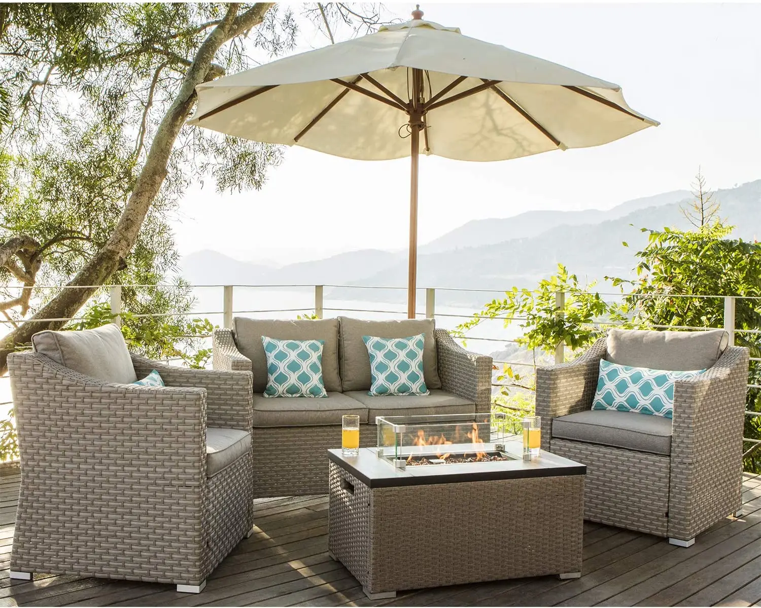 야외 가구 5피스 위커 섹셔널 소파 가스 화덕 파티오  - Outdoor Furniture Fire Table 리뷰 및 가격