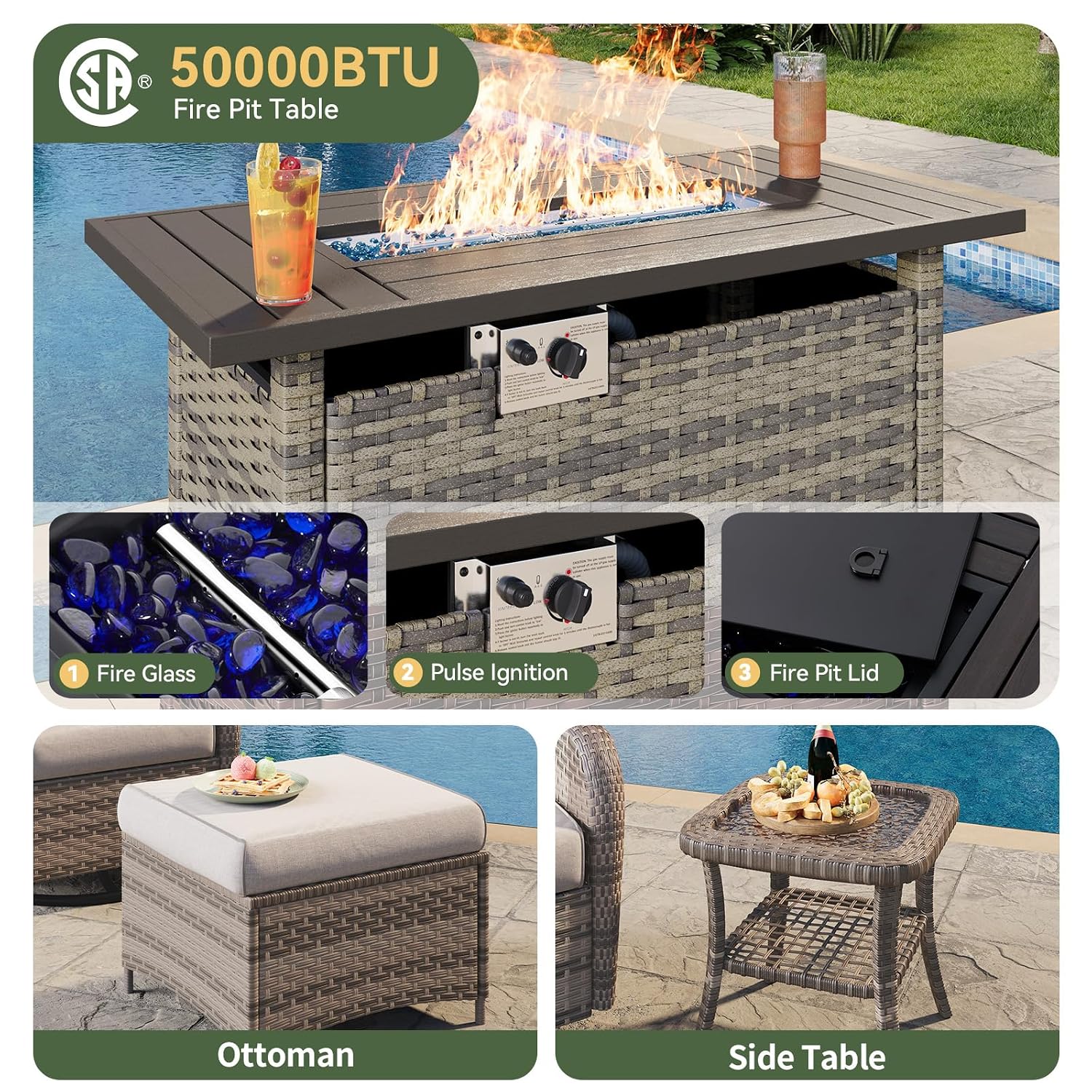 7피스 위커 파티오 세트(44인치 화덕 테이블, 하이백 - Outdoor Furniture Fire Table 리뷰 및 가격