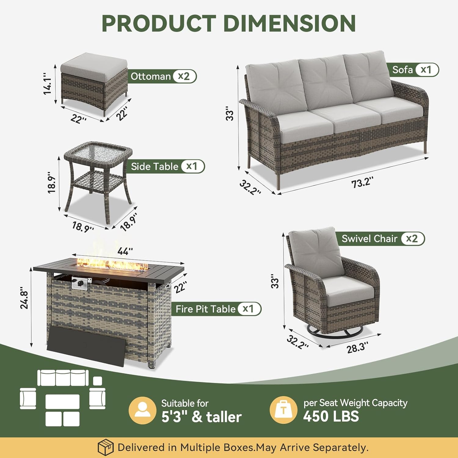 7피스 위커 파티오 세트(44인치 화덕 테이블, 하이백 - Outdoor Furniture Fire Table 리뷰 및 가격