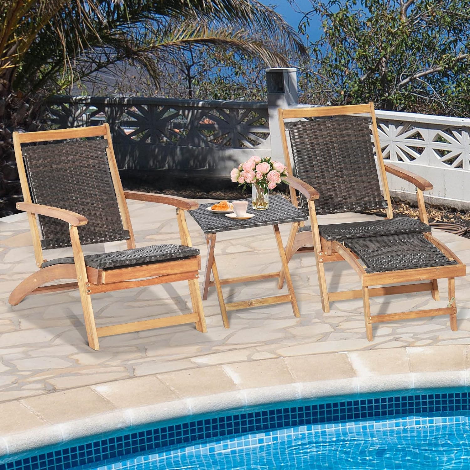 접이식 야외 파티오 라운지 의자 및 사이드 테이블 세트 - Outdoor Furniture Recliner Set 리뷰 및 가격