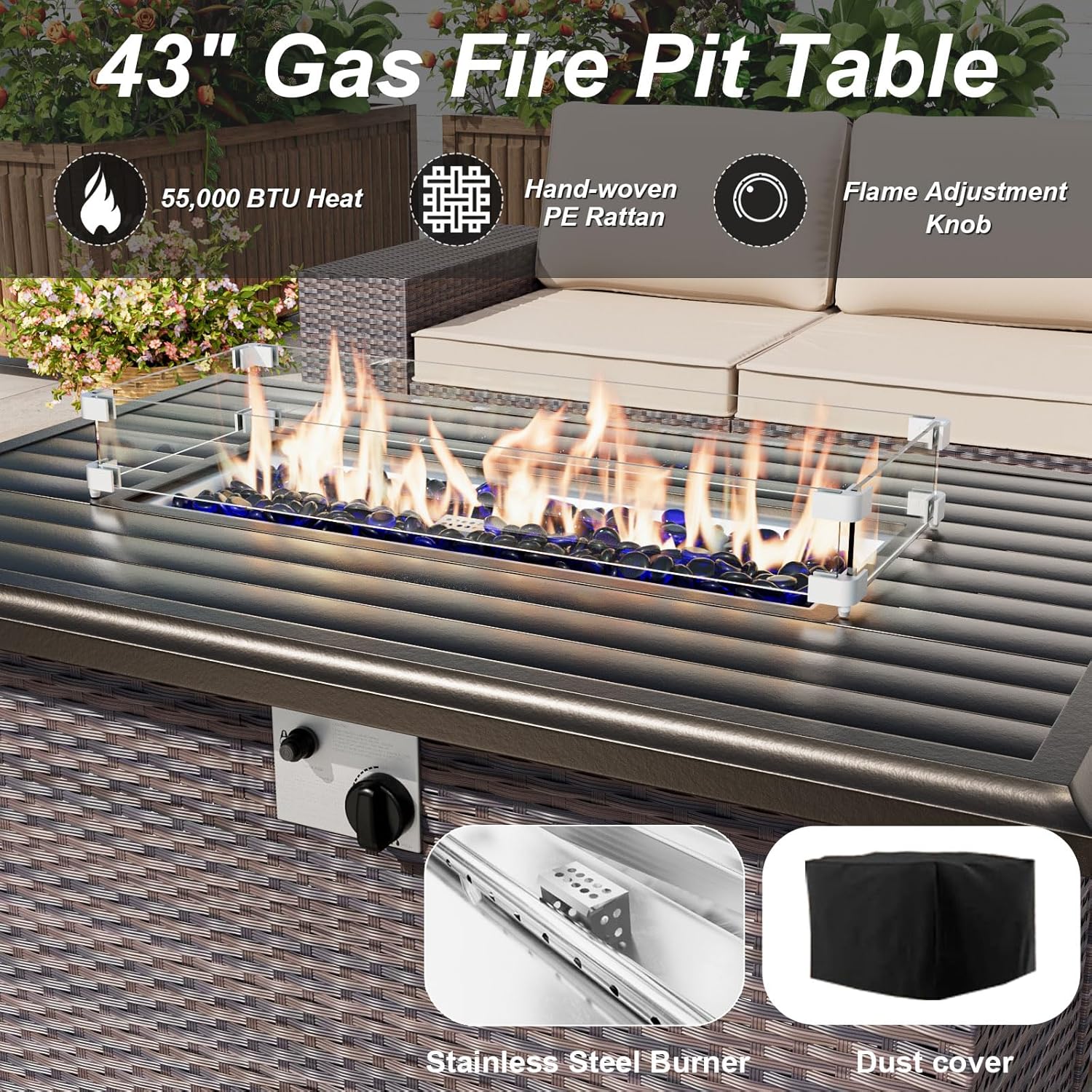 파티오 가구 세트(화덕 테이블 포함, 55000 BTU - Outdoor Furniture Fire Table 리뷰 및 가격