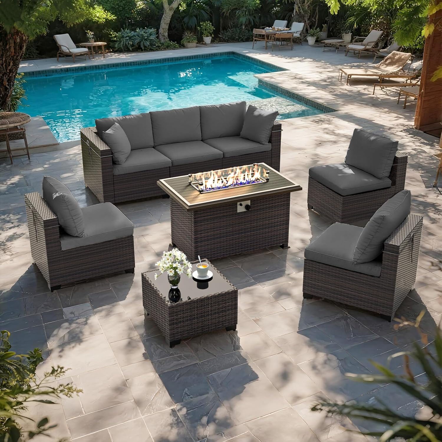 파티오 가구 세트(화덕 테이블 포함, 55000 BTU - Outdoor Furniture Fire Table 리뷰 및 가격